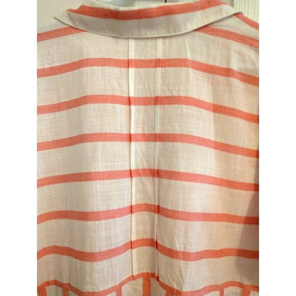 Soft Surroundings Half-Button Tunic Shirt Hi-Low Pockets Cotton Pink & White - L - Picture 7 of 8